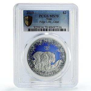 Niue 2 dollars Conservation Wildlife Goat Polar Fauna MS70 PCGS silver coin 2019