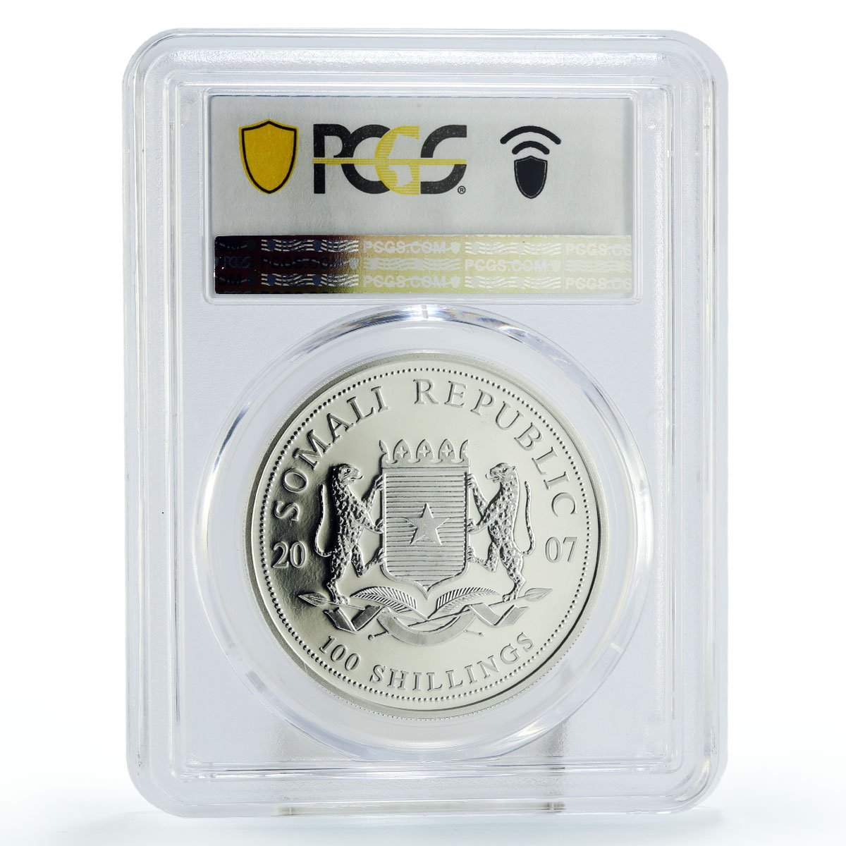 Somalia 100 shillings African Wildlife Elephant Fauna MS69 PCGS silver coin 2007