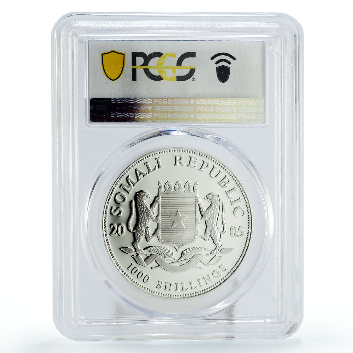 Somali 1000 shillings African Wildlife Elephant Fauna PR70 PCGS silver coin 2005