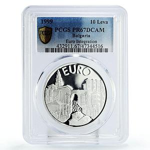 Bulgaria 10 leva Euro Integration Plovdiv City PR67 PCGS silver coin 1999