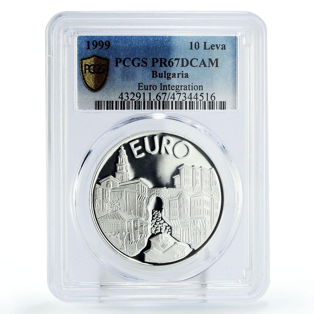 Bulgaria 10 leva Euro Integration Plovdiv City PR67 PCGS silver coin 1999