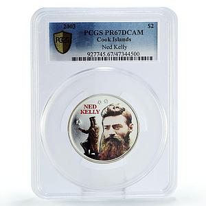 Cook Islands 2 $ Bushranger Ned Kelly Head Facing PR67 PCGS silver coin 2003