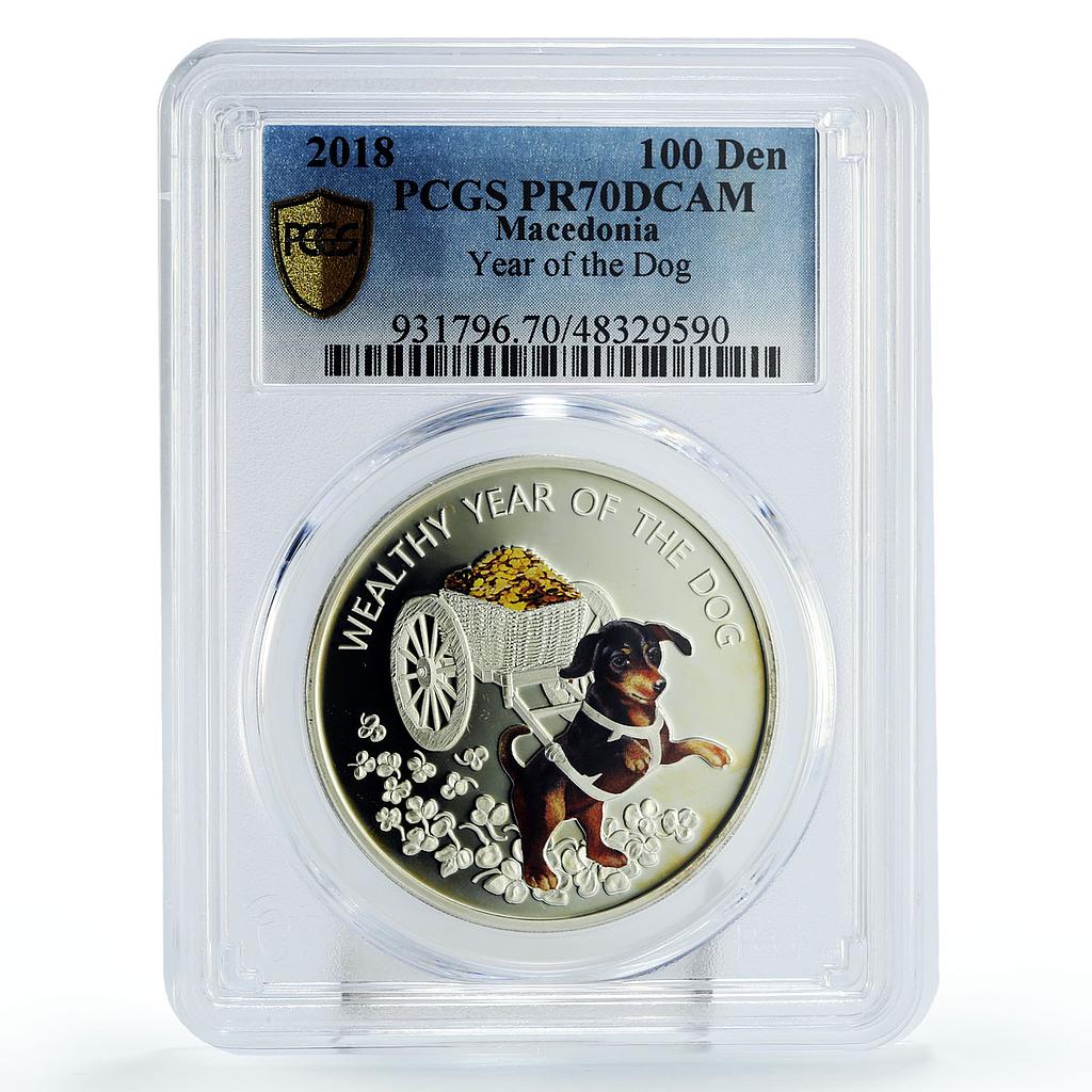 Macedonia 100 denars Lunar Calendar Year of the Dog PR70 PCGS silver coin 2018