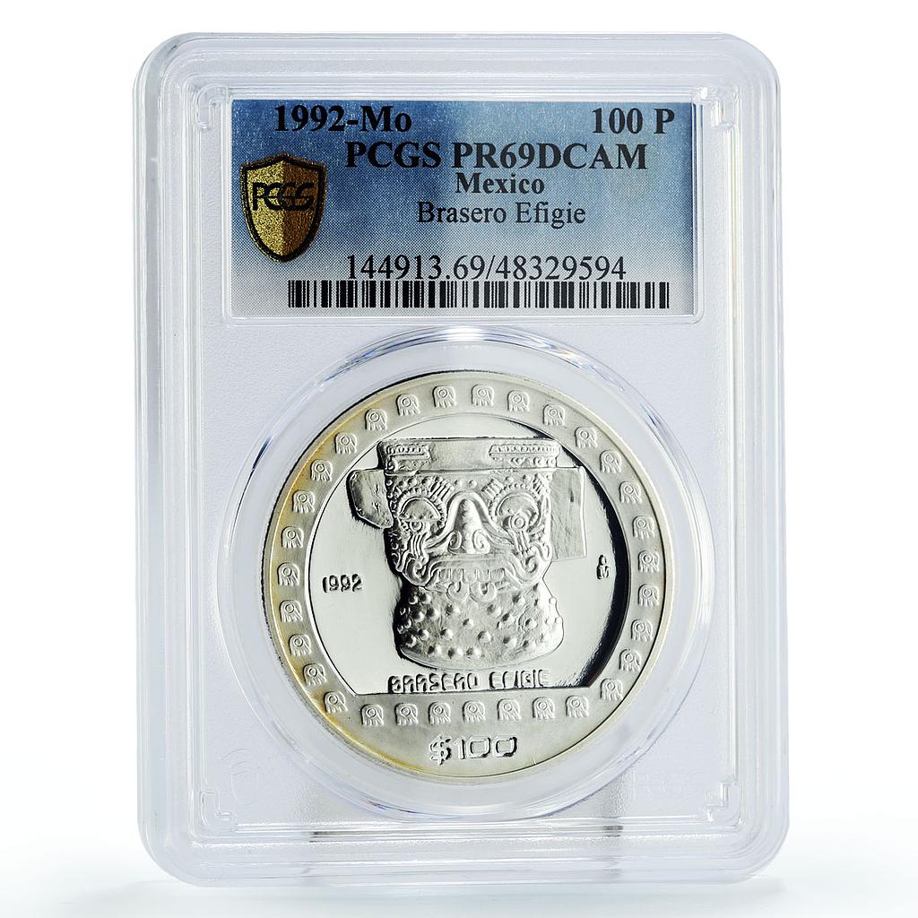 Mexico 100 pesos Precolombina Brasero Efigie Statue PR69 PCGS silver coin 1992