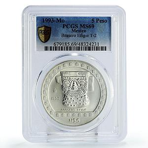 Mexico 5 pesos Precolombina Brasero Efigie Statue MS69 PCGS silver coin 1993