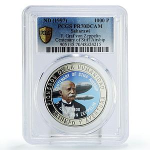 Saharawi 1000 pesetas Graf von Zeppelin Stiff Airship PR70 PCGS CuNi coin 1997