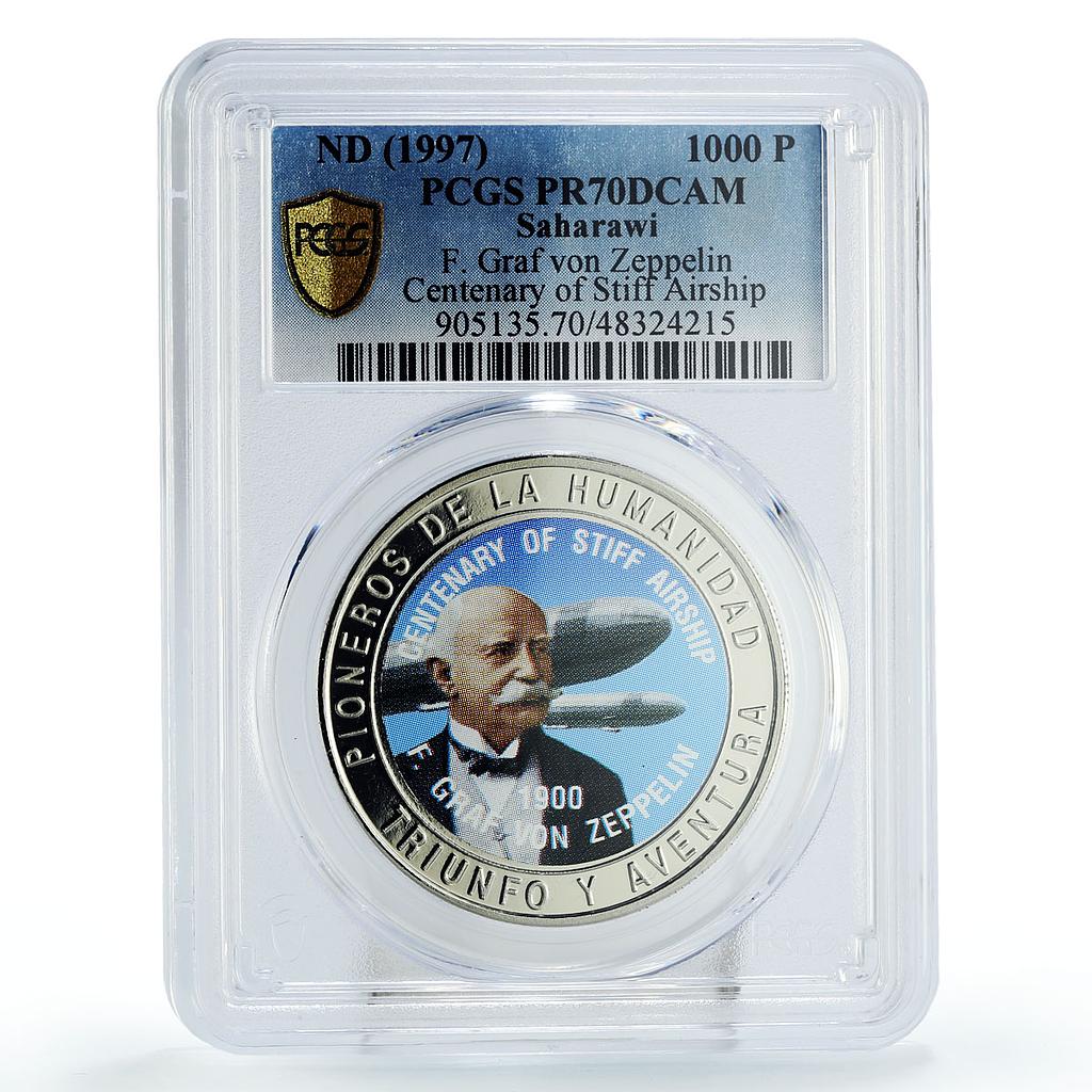 Saharawi 1000 pesetas Graf von Zeppelin Stiff Airship PR70 PCGS CuNi coin 1997