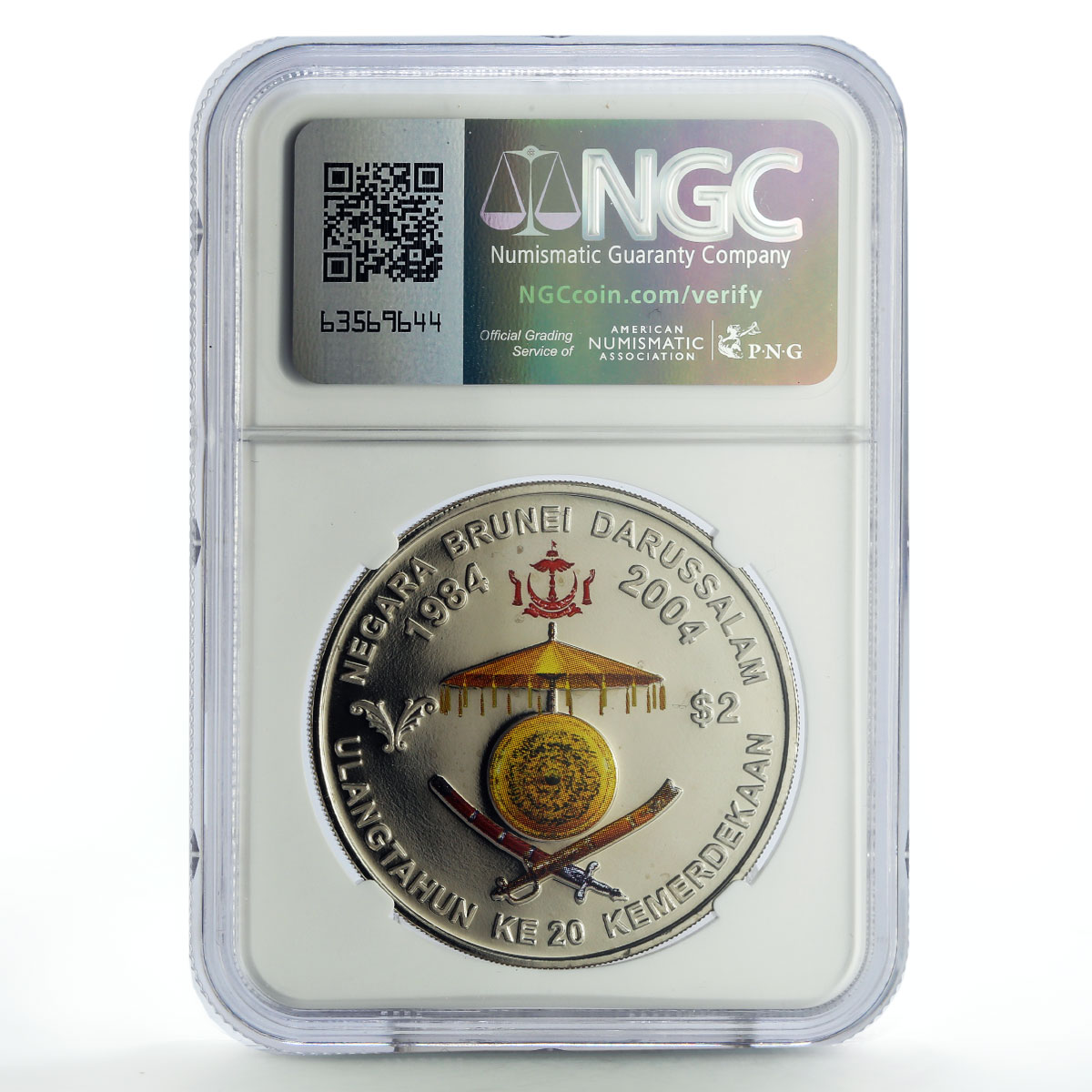 Brunei 2 dollars Independence Sultan Bolkiah Politics PF68 NGC CuNi coin 2004