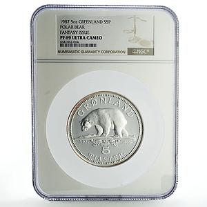 Denmark Greenland 5 piaster Conservation Polar Bear PF69 NGC silver coin 1987