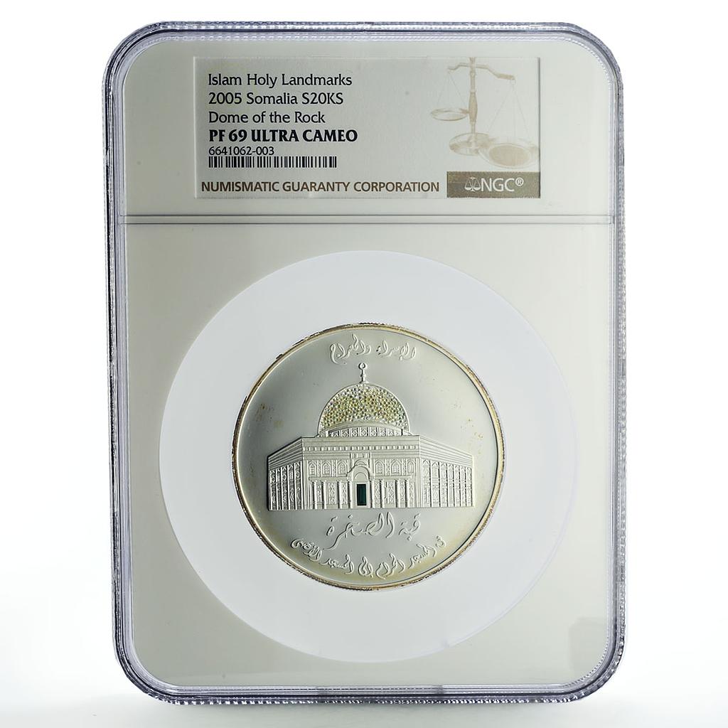 Somalia 20000 shillings Islam Landmarks Rock Dome Mosque PF69 NGC Ag coin 2005