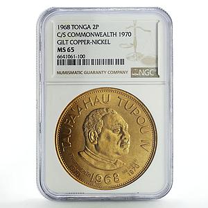Tonga 2 paanga Commonwealth King Tupou IV Politics MS65 NGC CuNi coin 1968