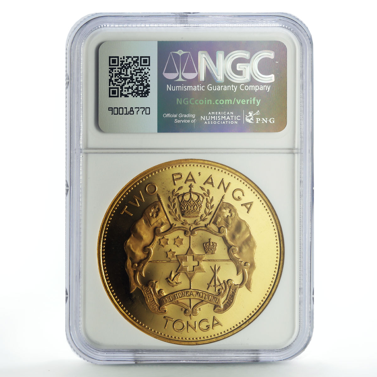 Tonga 2 paanga Investiture King Tupou IV Politics PF67 NGC gilded CuNi coin 1968