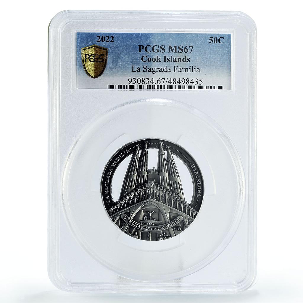 Cook Islands 50 cents Landmarks Spain Sagrada Familia Church MS67 PCGS coin 2022