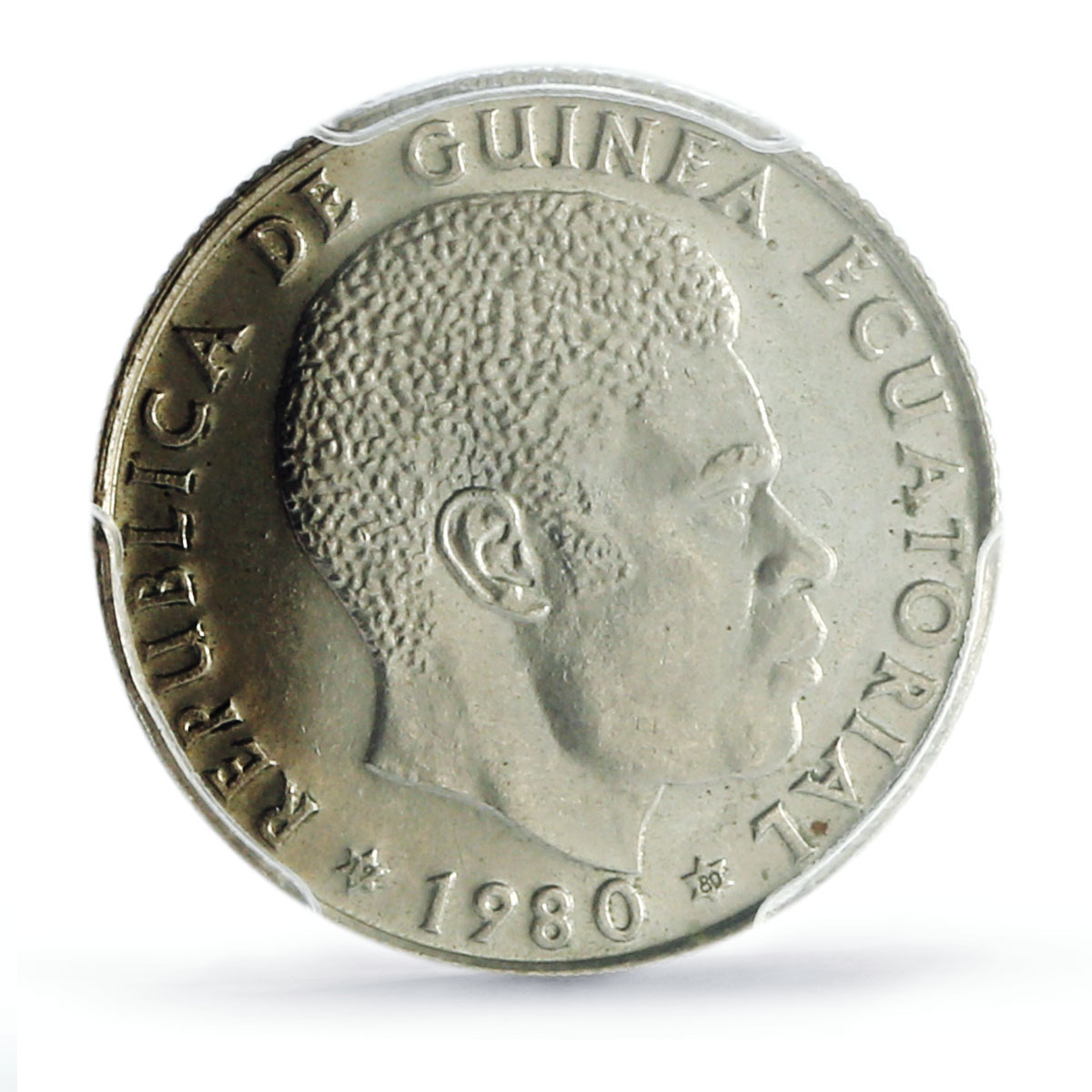 Equatorial Guinea 5 bipkwele President Nguema Politics UNC PCGS CuNi coin 1980