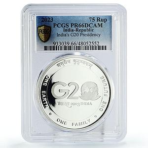 India 75 rupees G20 Presidency Politics PR66 PCGS silver coin 2023
