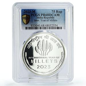 India 75 rupees International Year of Millets PR68 PCGS silver coin 2023