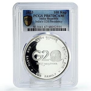 India 100 rupees G20 Presidency Politics PR67 PCGS silver coin 2023