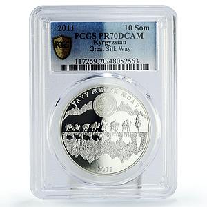 Kyrgyzstan 10 som Great Silk Road Transportation Camels PR70 PCGS Ag coin 2011