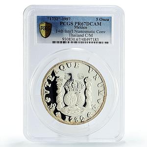 Mexico 5 onzas Numismatic Convention Thailand Marks PR67 PCGS silver coin 1987