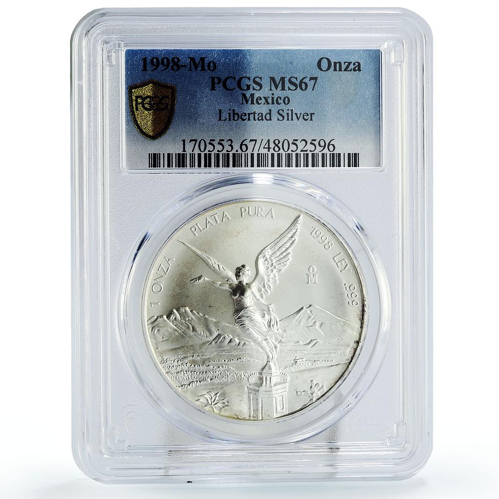 Mexico 1 onza Libertad Angel of Independence MS67 PCGS silver coin 1998