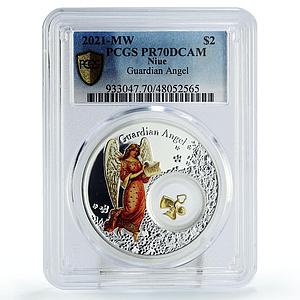 Niue 2 dollars Faith Religion Guardian Angel PR70 PCGS colored silver coin 2021