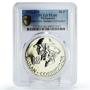 Philippines 50 piso Bataan Corregidor Battles KM-236 PL66 PCGS silver coin 1982