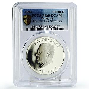 Paraguay 10000 guaranies President Stroessner Politics PR69 PCGS Ag coin 1993