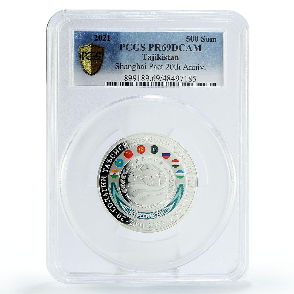 Tajikistan 500 somoni Shanghai Organisation Pact PR69 PCGS silver coin 2021