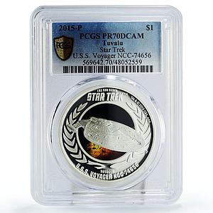 Tuvalu 1 dollar Star Trek Movie USS Voyager Spaceship PR70 PCGS silver coin 2015