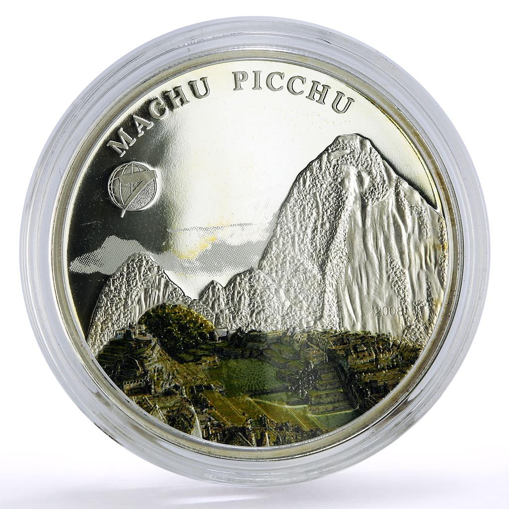 Mongolia 500 togrog New Wonders Peru Machu Picchu colored proof silver coin 2008