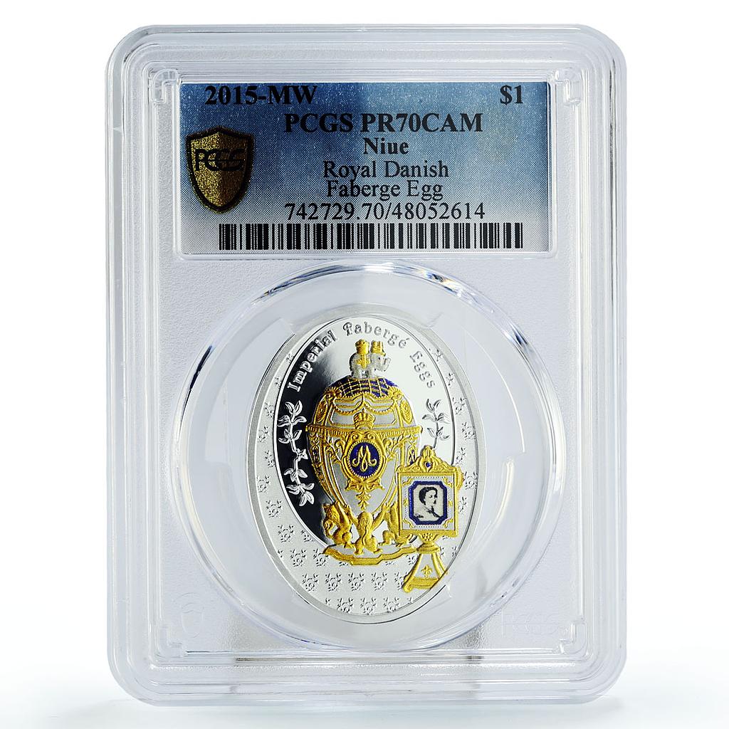 Niue 1 $ Imperial Faberge Eggs Denmark Danish Egg Art PR70 PCGS Ag coin 2015