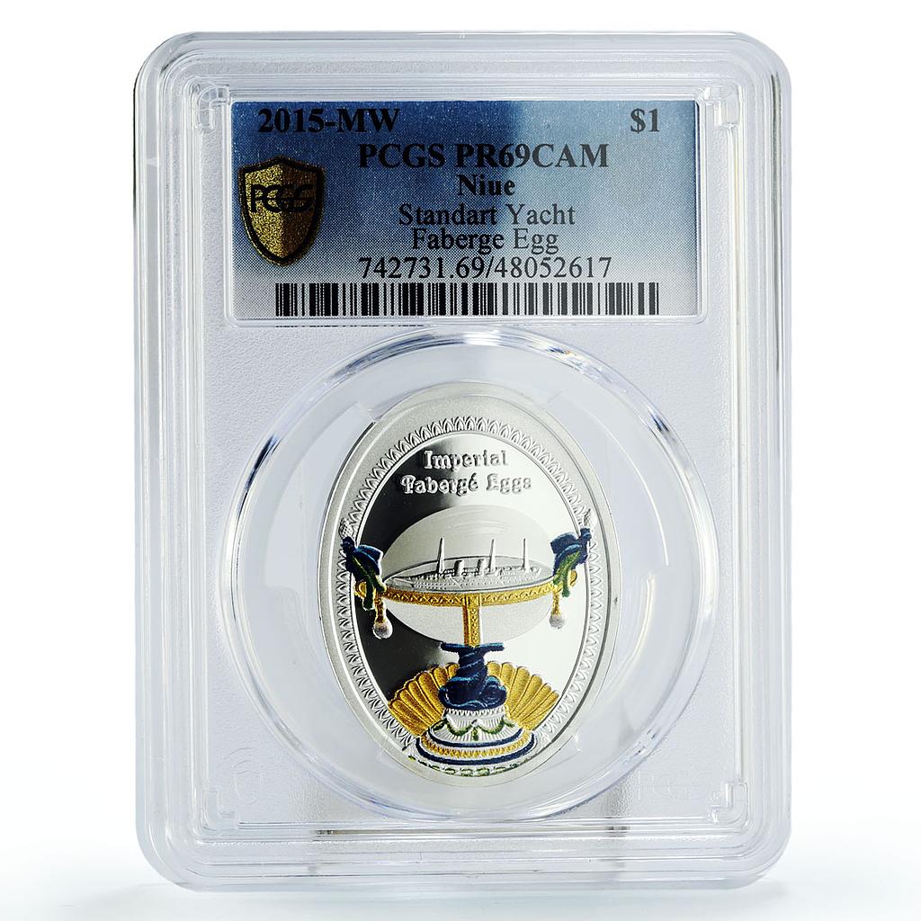 Niue 1 $ Imperial Faberge Eggs Standart Yacht Ship Art PR69 PCGS Ag coin 2015