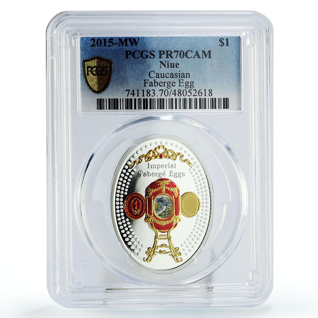 Niue 1 $ Imperial Faberge Eggs Caucasian Easter Egg Art PR70 PCGS Ag coin 2015