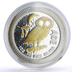 Niue 2 dollars Mythology Creatures Athena Owl Bird gilded silver coin 2017