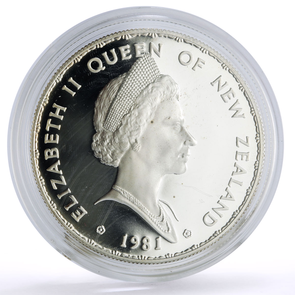 New Zealand 1 dollar Queen Elizabeth Royal Visit Oak Tree proof silver coin 1981