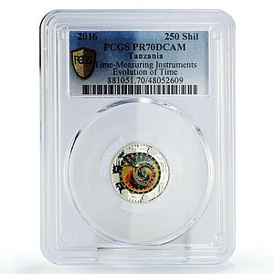 Tanzania 250 shillings Time Evolution Clock History PR70 PCGS silver coin 2016