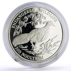 Bhutan 300 ngultrum Conservation Wildlife Pheasant Bird Fauna silver coin 1994