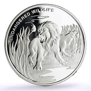 Congo 10 francs Conservation Wildlife Lion Tiger Fauna proof silver coin 2007