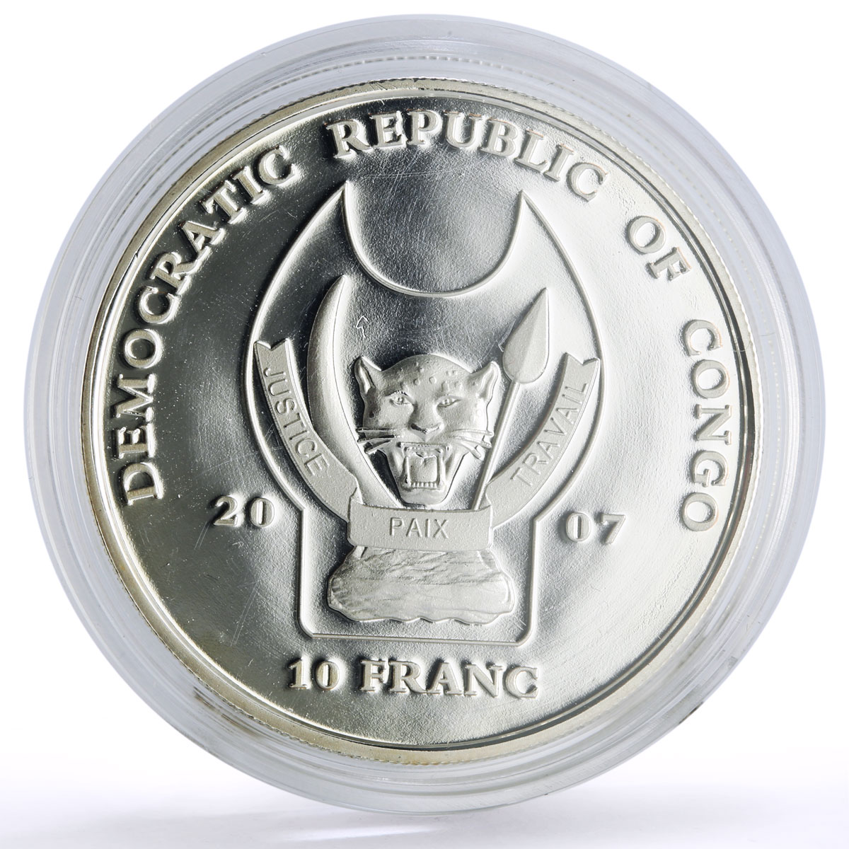 Congo 10 francs Conservation Wildlife Lion Tiger Fauna proof silver coin 2007