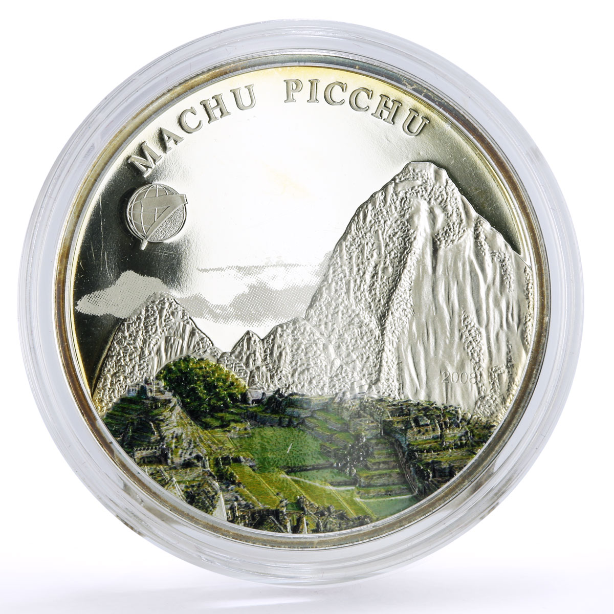 Mongolia 500 togrog New Wonders Peru Machu Picchu colored proof silver coin 2008