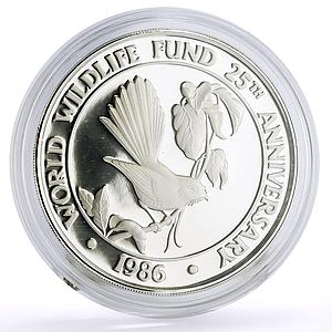 Samoa 10 dollars Conservation Wildlife Fantail Bird Fauna proof silver coin 1986