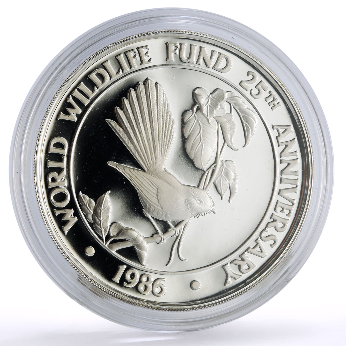 Samoa 10 dollars Conservation Wildlife Fantail Bird Fauna proof silver coin 1986