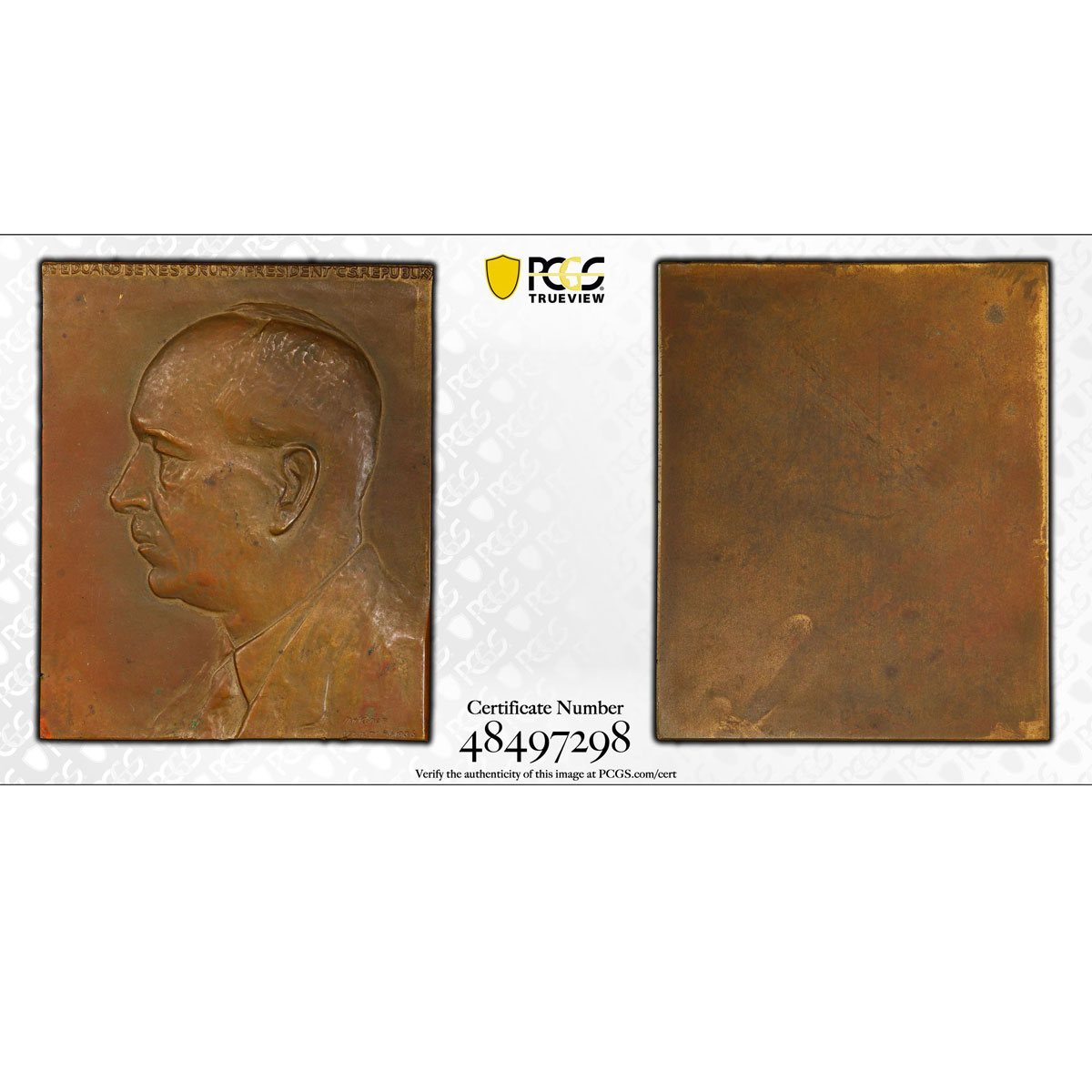 Czechoslovakia President Edvard Benes Politics SP63 PCGS bronze medal 1936