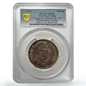Czechoslovakia President Tomas Masaryk Politics 50mm UNC PCGS bronze medal 1935