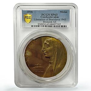 Czechoslovakia World War II Bratislava Liberation SP63 PCGS bronze medal 1946