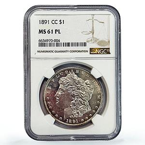 United States 1 dollar Liberty Morgan Dollar CC MS61 PL NGC silver coin 1891
