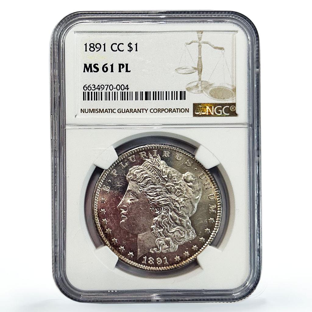 United States 1 dollar Liberty Morgan Dollar CC MS61 PL NGC silver coin 1891