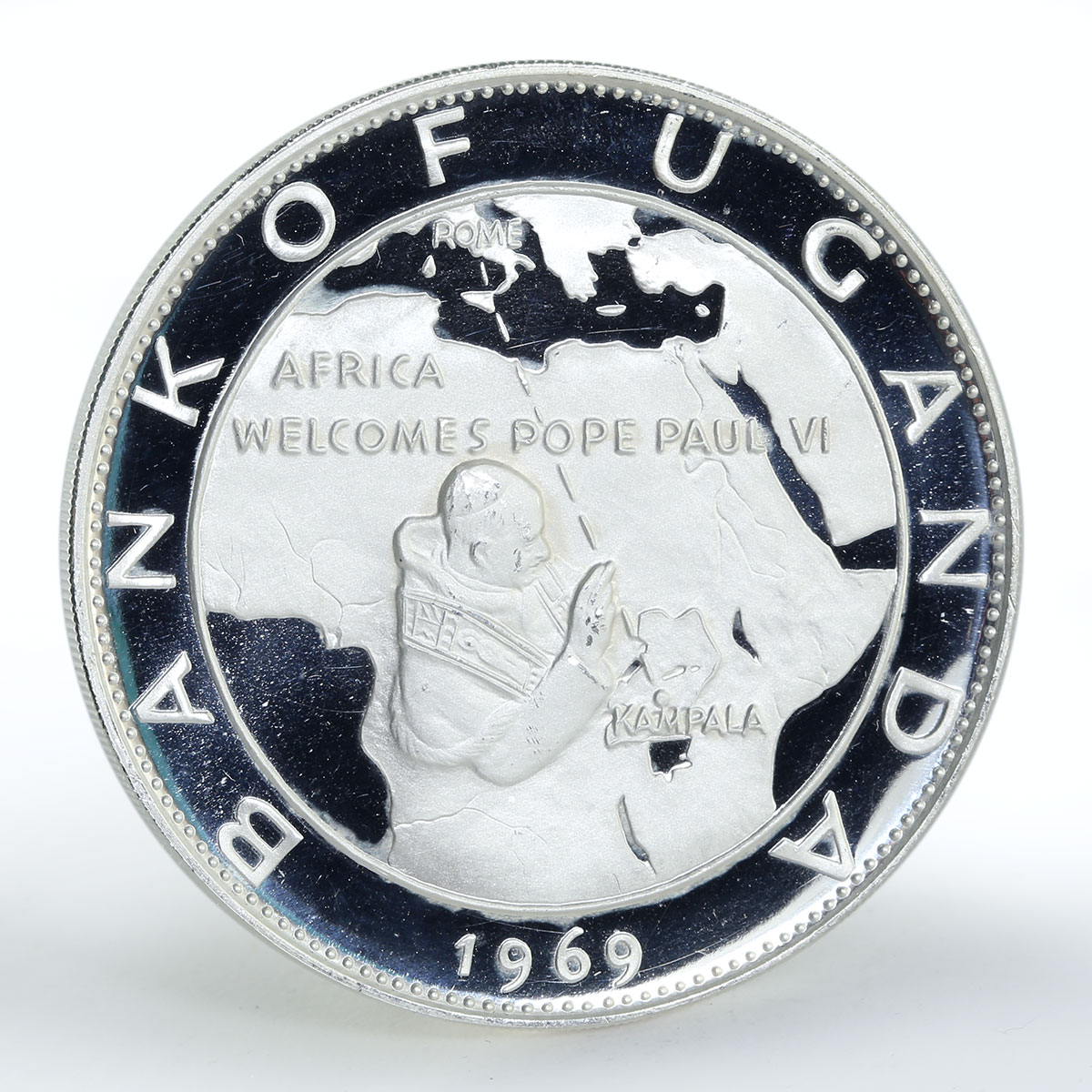 Uganda 20 shillings Visit of Pope Paul VI proof silver coin 1970