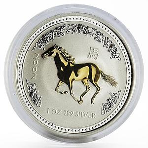 Australia 1 dollar Lunar Series I Year of Horse gilded silver coin 2002