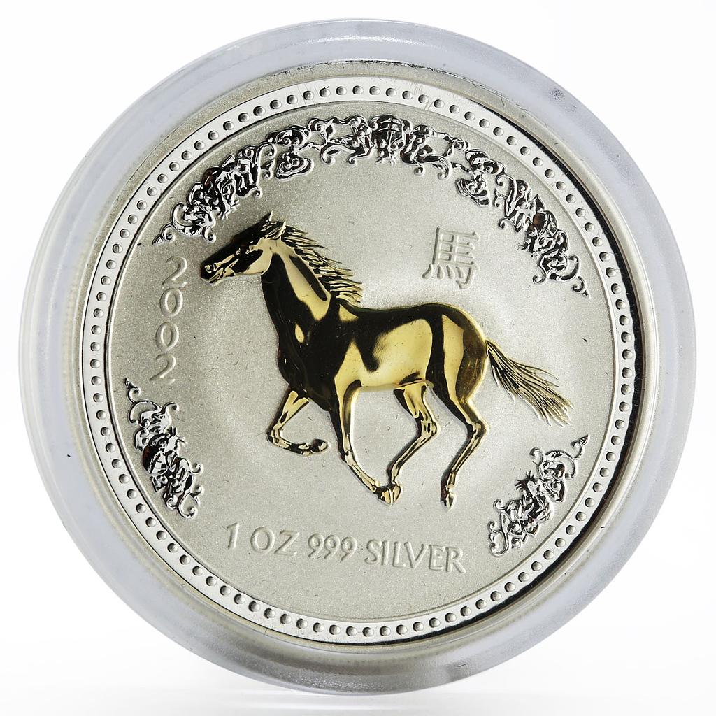 Australia 1 dollar Lunar Series I Year of Horse gilded silver coin 2002